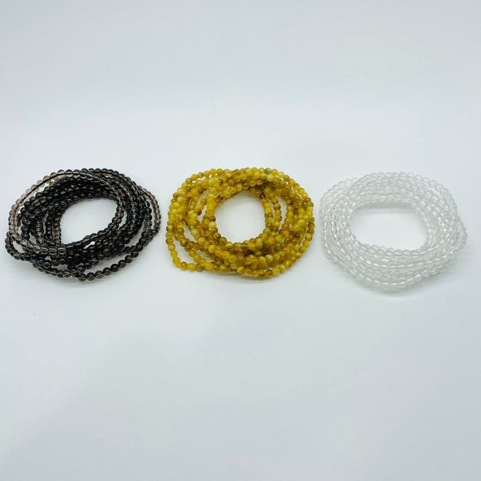 3 Types Mini Beads 4mm Bracelet Wholesale Clear Quartz Gold Tiger Eye Smoky Quartz