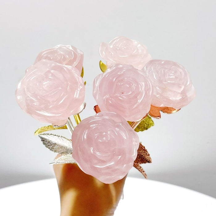 3 Types Rose Quartz Beautiful Rose Flower Carving Wholesale #2 Shape