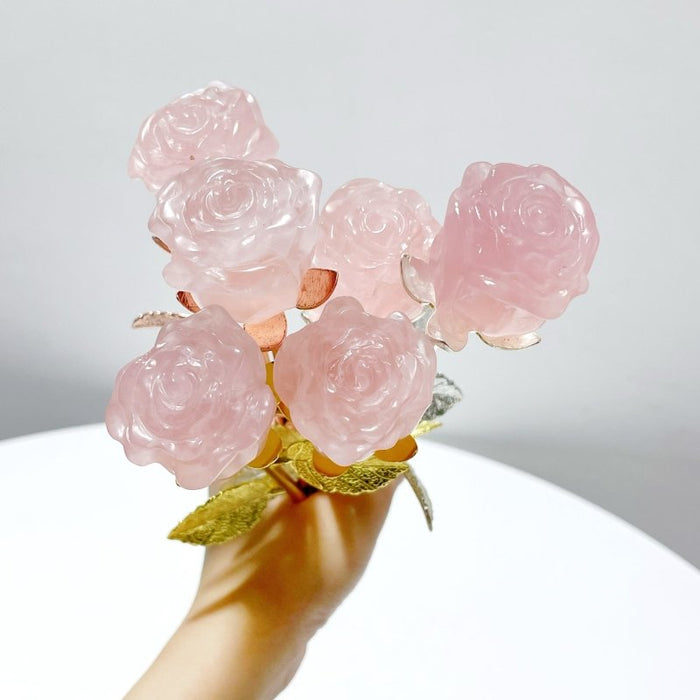 3 Types Rose Quartz Rose Flower Carving Wholesale #1 Shape