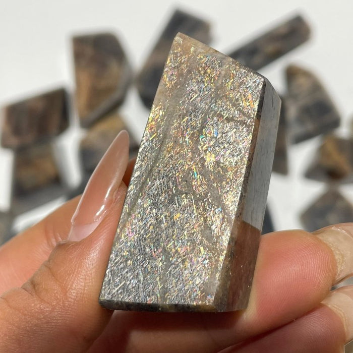 32 Pieces Black Rainbow Sun Stone With Hematite Free Form