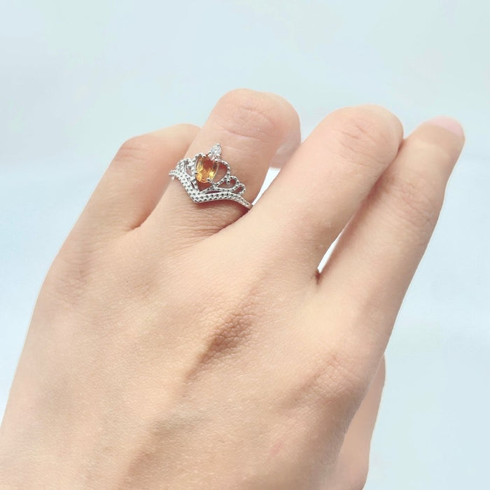 Two Styles Crown S925 Sterling Silver Citrine Crystal Ring Wholesale