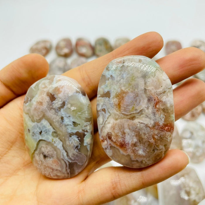 38Pieces High Quality Sakura Flower Agate Palm Stone