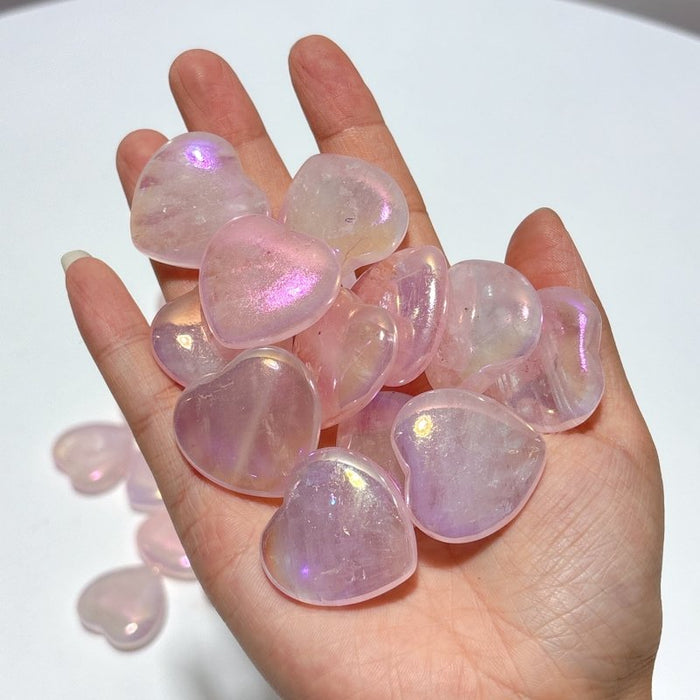 3cm Aura Rose Quarz Heart Crystal Wholesale