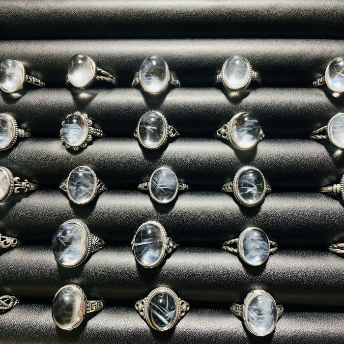 30 Pieces S925 High Grade Blue Angel Feather Quartz Ring