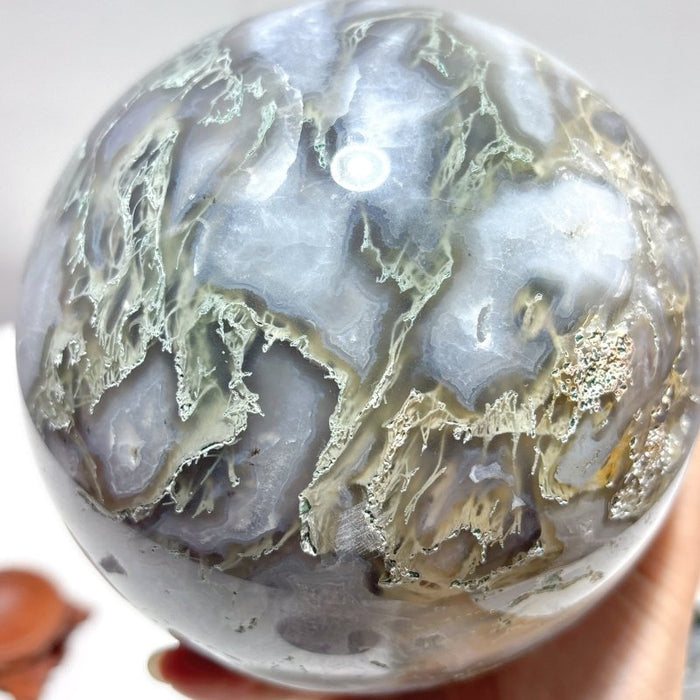 3 Pieces Large  Geode Moss Agate Large Sphere