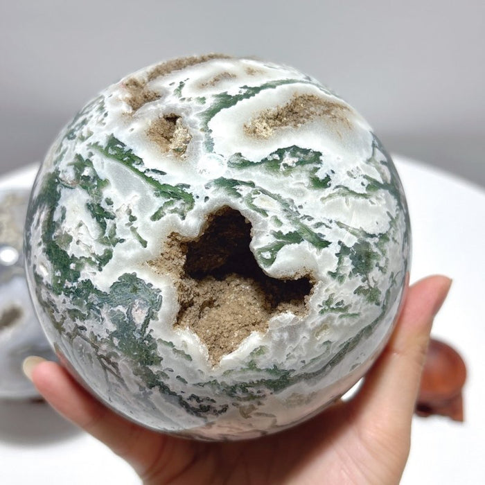 3 Pieces Large  Geode Moss Agate Large Sphere