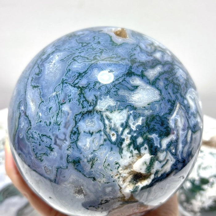 3 Pieces Large  Geode Moss Agate Large Sphere