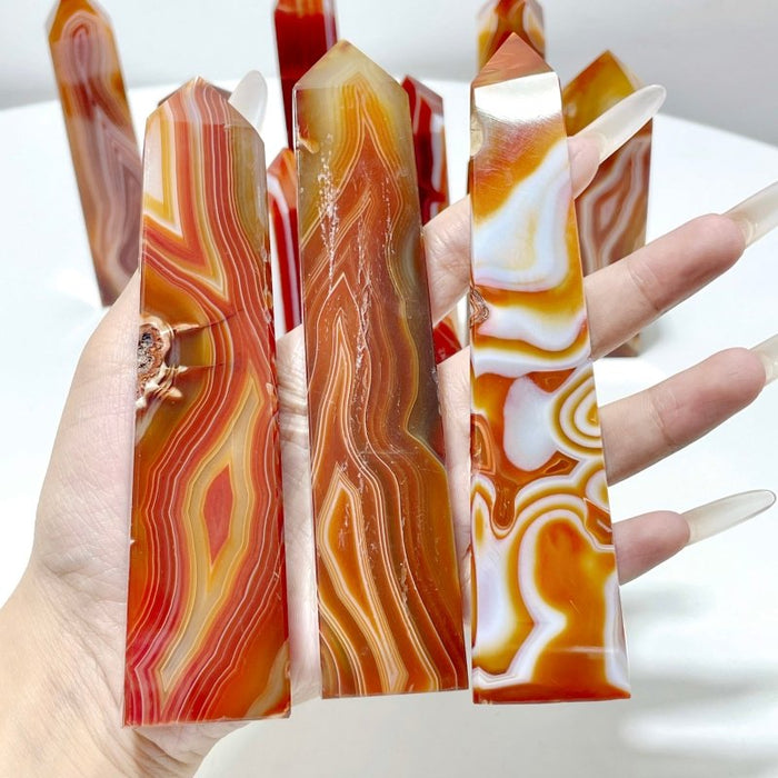 4-6in Red Carnelian Stripe Tower Point Crystal Wholesale