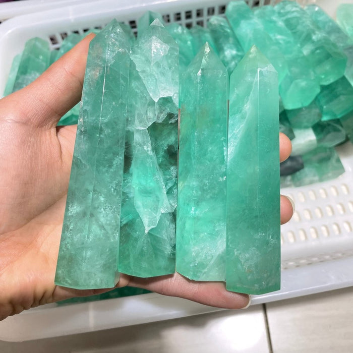 3.5-6Inch Green Fluorite Tower Points Wholesale