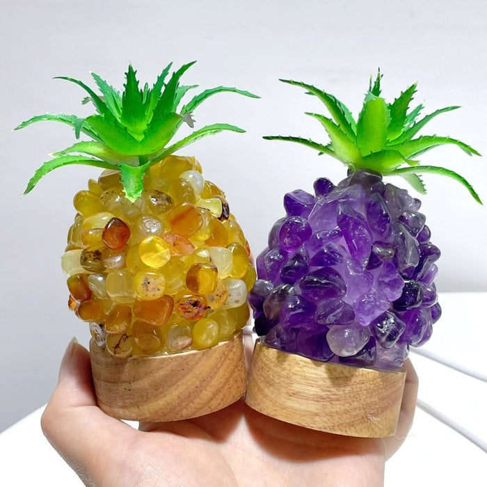 4 Color Pineapple LED Table Lamp Decorations Amethyst Agate