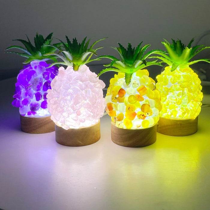 4 Color Pineapple LED Table Lamp Decorations Amethyst Agate