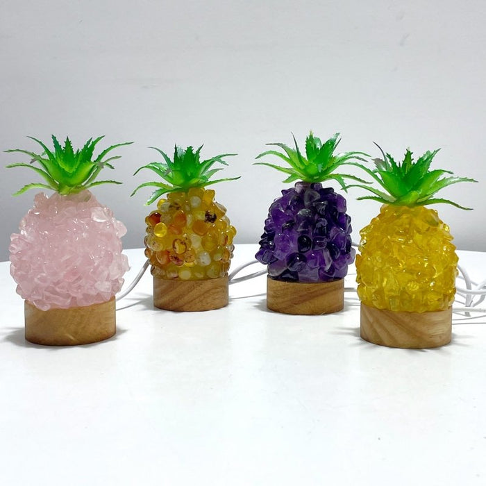 4 Color Pineapple LED Table Lamp Decorations Amethyst Agate