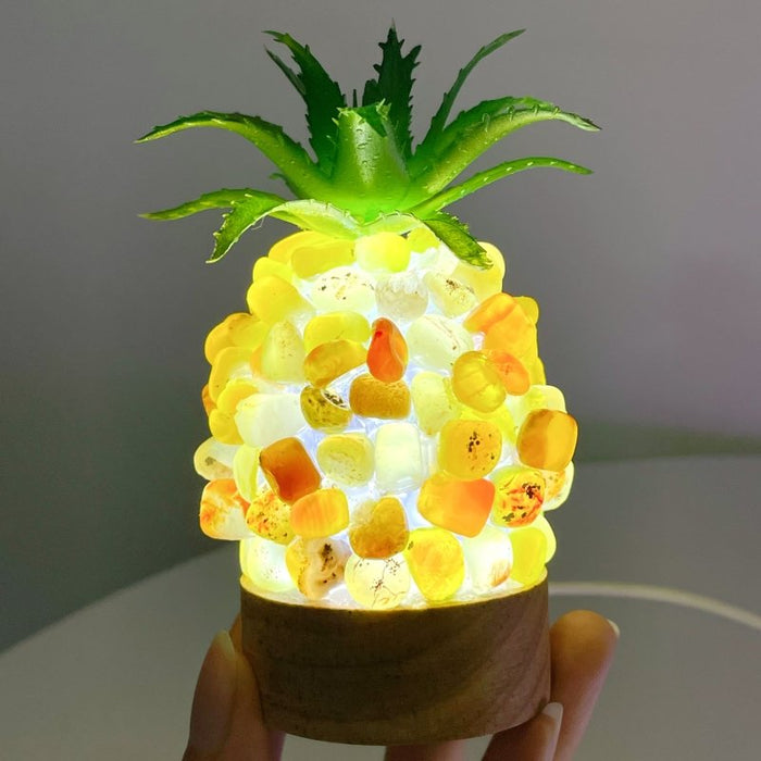 4 Color Pineapple LED Table Lamp Decorations Amethyst Agate