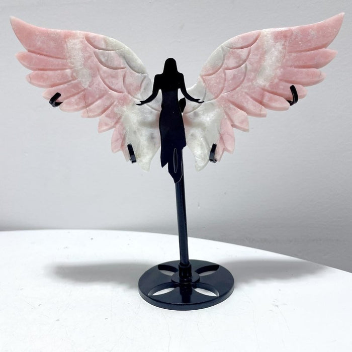 4 Pairs Beautiful Pink Opal Angel Wing Carving With Stand