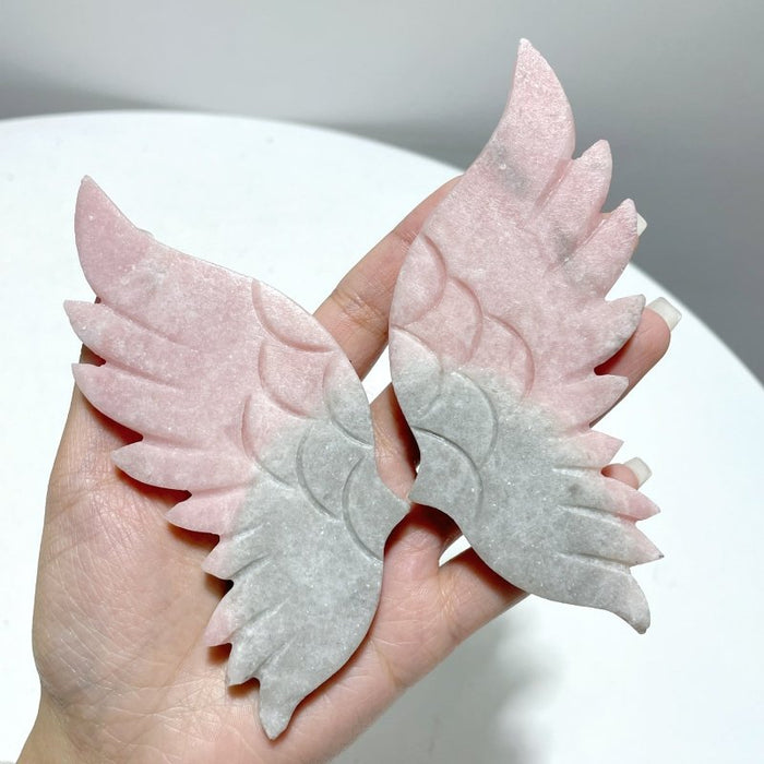 4 Pairs Beautiful Pink Opal Angel Wing Carving With Stand