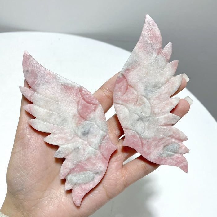 4 Pairs Beautiful Pink Opal Angel Wing Carving With Stand