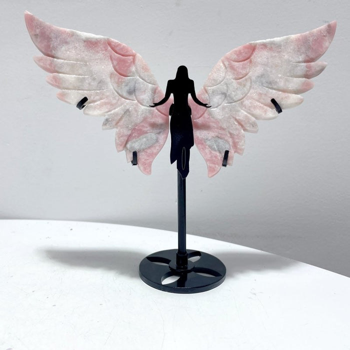 4 Pairs Beautiful Pink Opal Angel Wing Carving With Stand