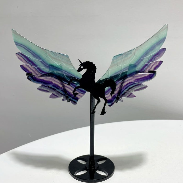 4 Pairs Beautiful Rainbow Fluorite Pegasus Wing Crystal Carving With Stand