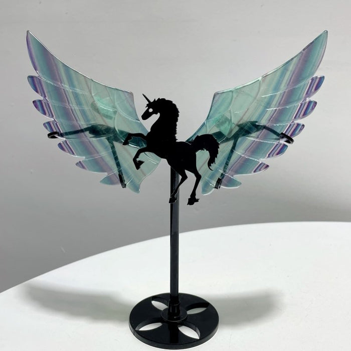 4 Pairs Beautiful Rainbow Fluorite Pegasus Wing Crystal Carving With Stand