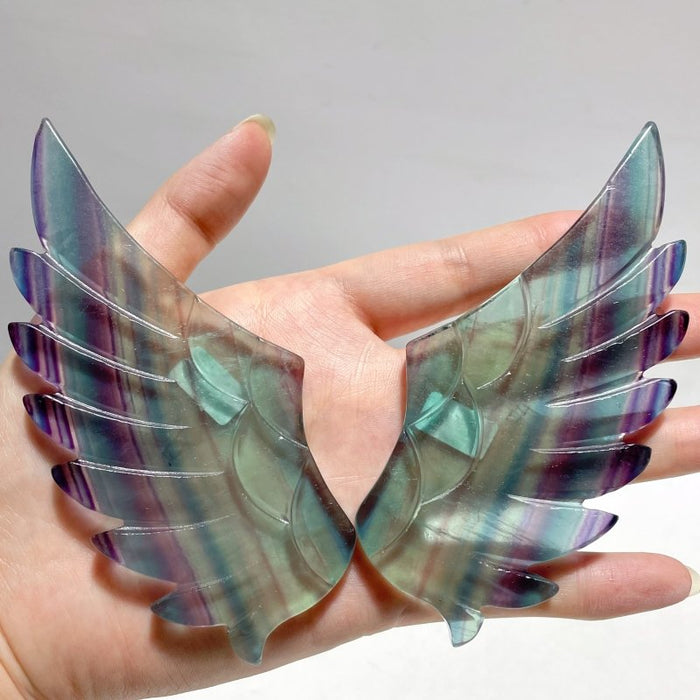 4 Pairs Beautiful Rainbow Fluorite Pegasus Wing Crystal Carving With Stand
