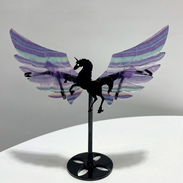 4 Pairs Beautiful Rainbow Fluorite Pegasus Wing Crystal Carving With Stand