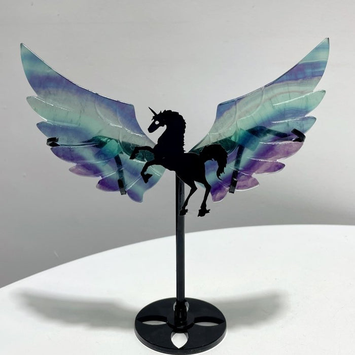 4 Pairs Beautiful Rainbow Fluorite Pegasus Wing Crystal Carving With Stand
