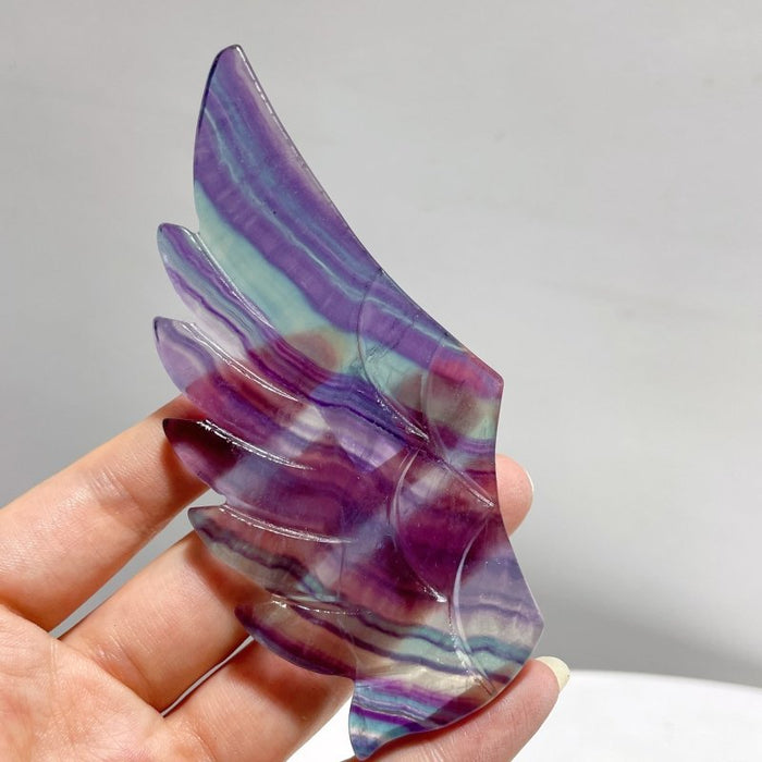 4 Pairs Beautiful Rainbow Fluorite Pegasus Wing Crystal Carving With Stand
