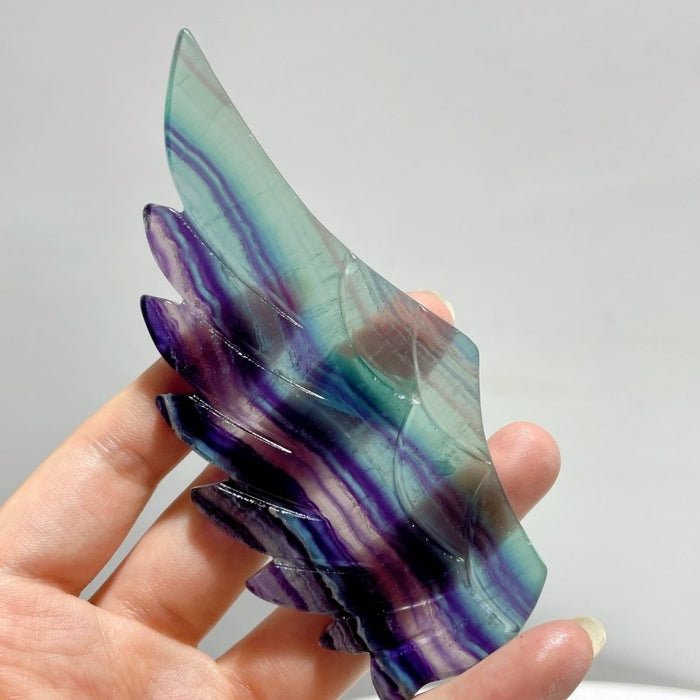 4 Pairs Beautiful Rainbow Fluorite Pegasus Wing Crystal Carving With Stand