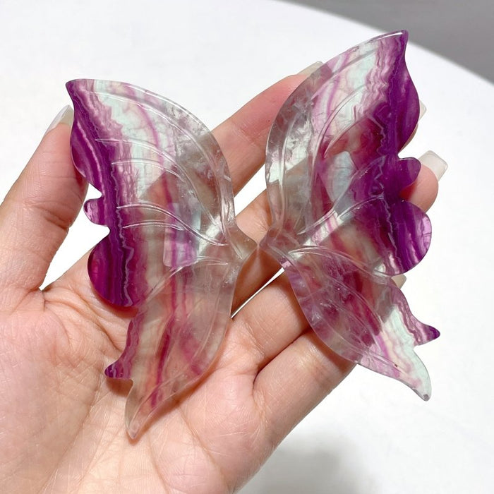 4 Pairs Beautiful Small Fluorite Symmetry Butterfly Wing With Stand