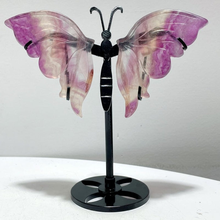 4 Pairs Beautiful Small Fluorite Symmetry Butterfly Wing With Stand