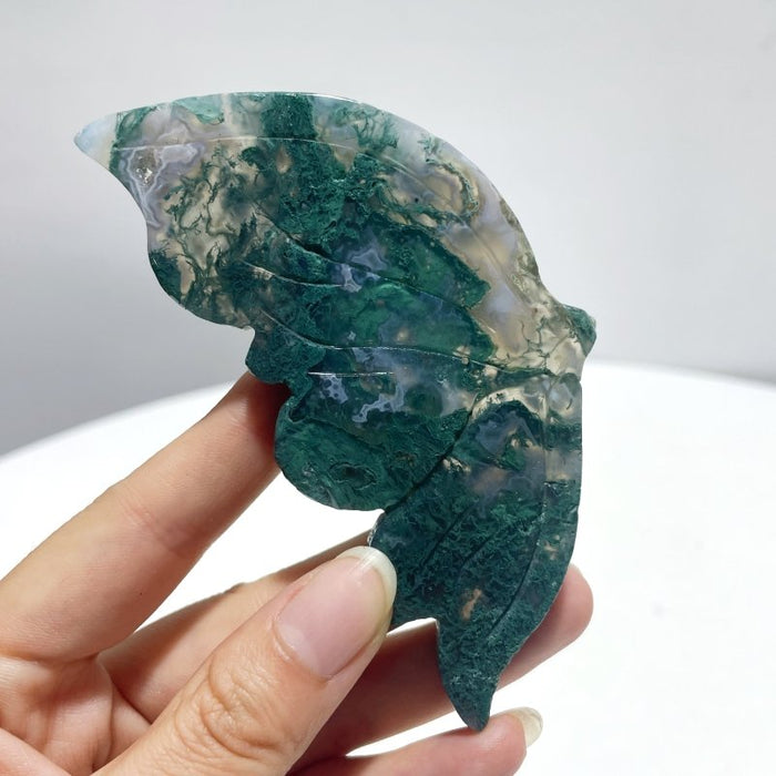 4 Pairs Butterfly Wing Carving With Stand Green Aventurine Flower Agate Moss Agate