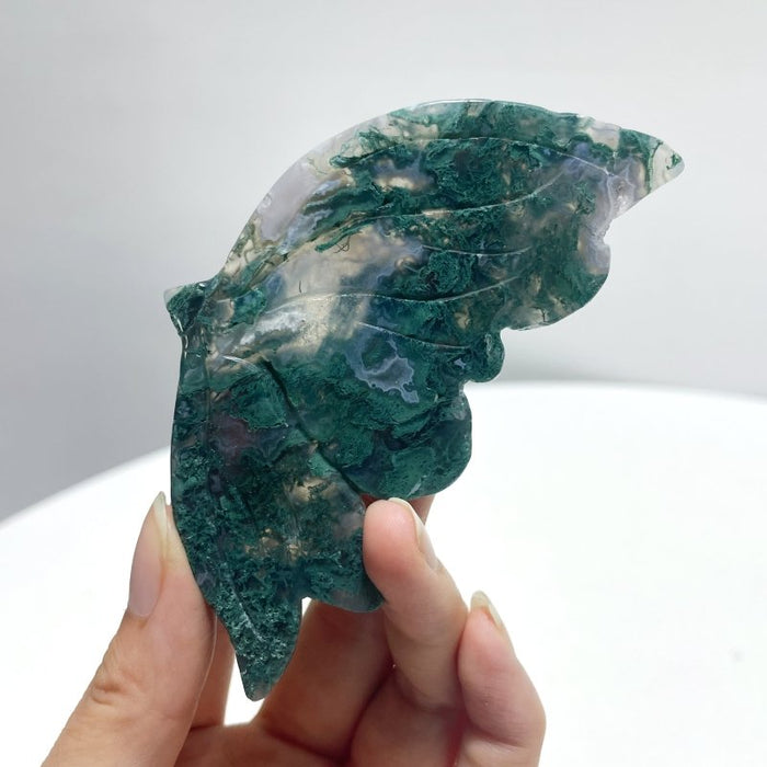 4 Pairs Butterfly Wing Carving With Stand Green Aventurine Flower Agate Moss Agate