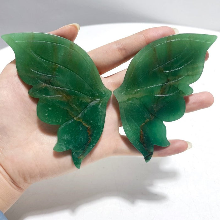 4 Pairs Butterfly Wing Carving With Stand Green Aventurine Flower Agate Moss Agate