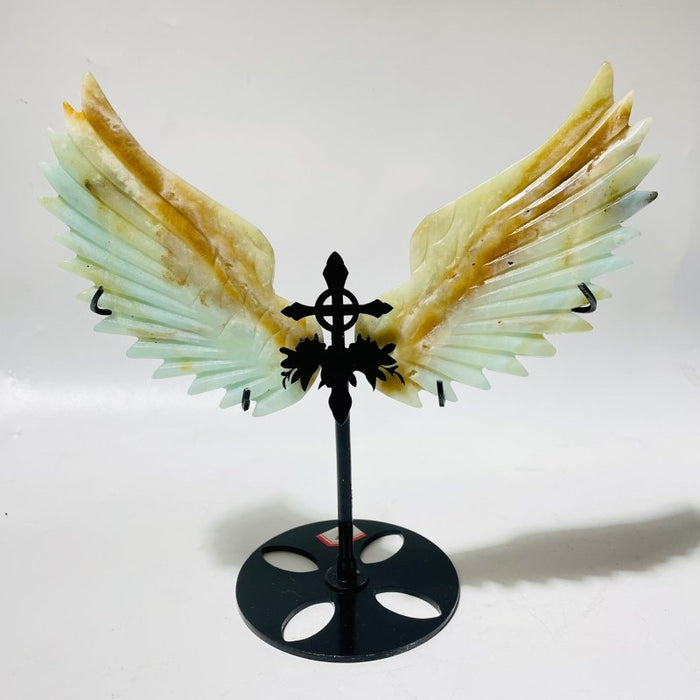 4 Pairs Caribbean Calcite Wing Carving With Cross Stand(SCC1)