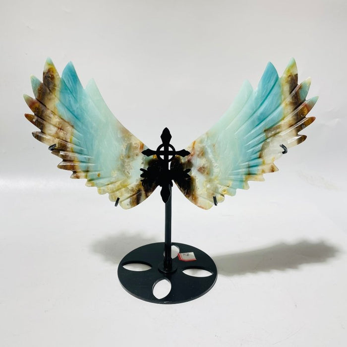 4 Pairs Caribbean Calcite Wing Carving With Cross Stand(SCC1)