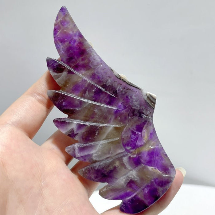 4 Pairs Chevron Amethyst Pegasus Wing Crystal Carving With Stand