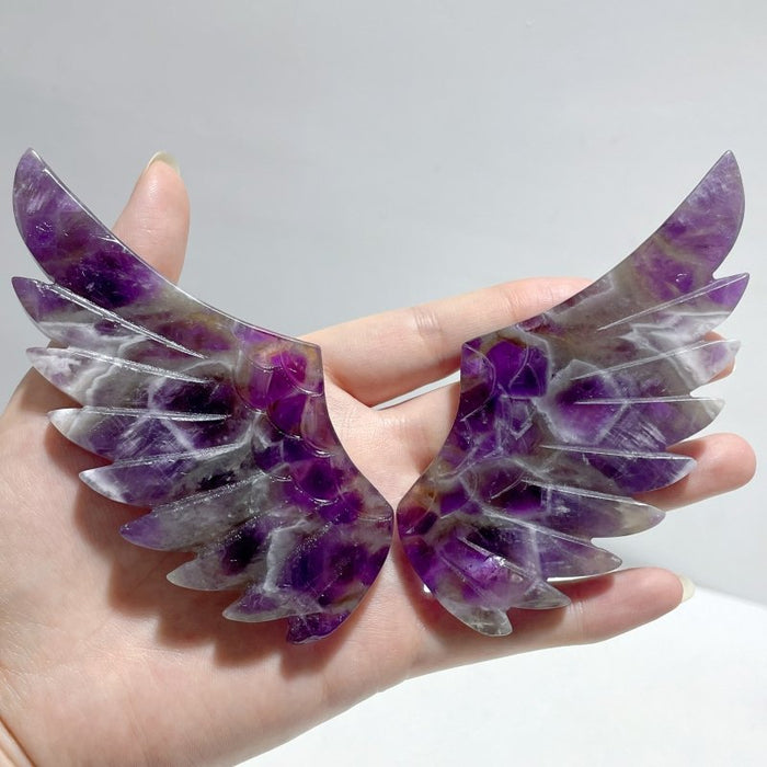 4 Pairs Chevron Amethyst Pegasus Wing Crystal Carving With Stand