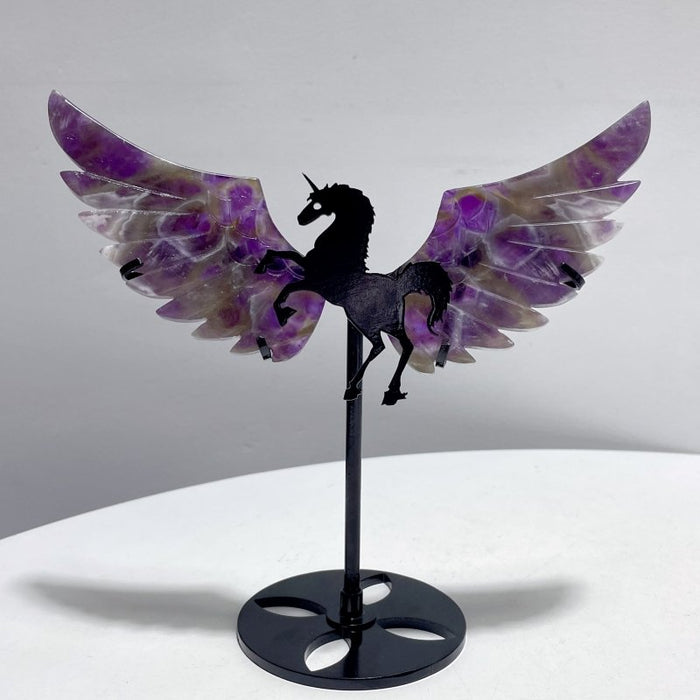4 Pairs Chevron Amethyst Pegasus Wing Crystal Carving With Stand