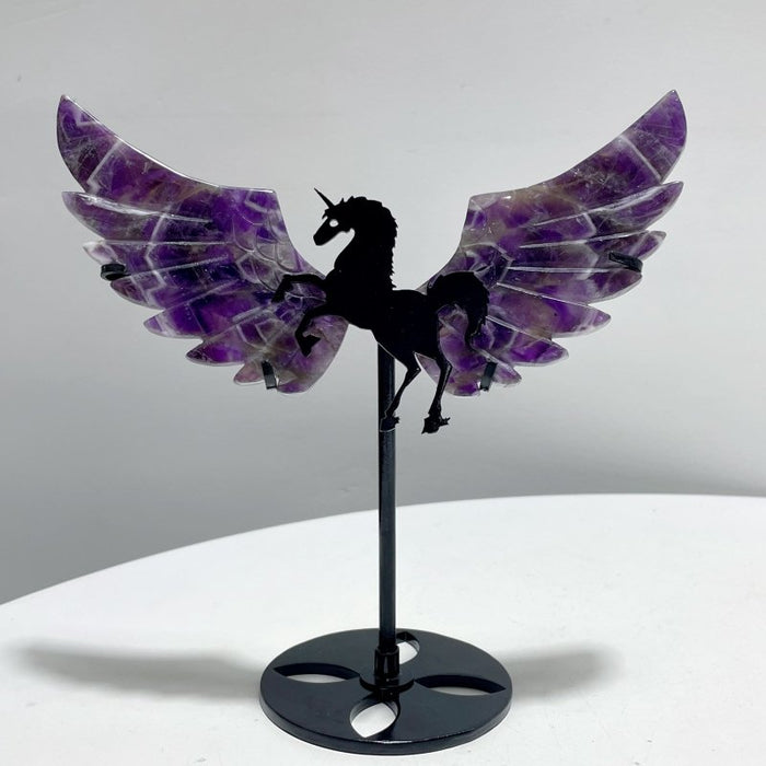 4 Pairs Chevron Amethyst Pegasus Wing Crystal Carving With Stand