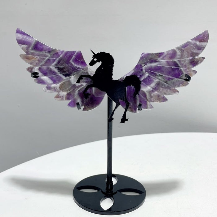 4 Pairs Chevron Amethyst Pegasus Wing Crystal Carving With Stand