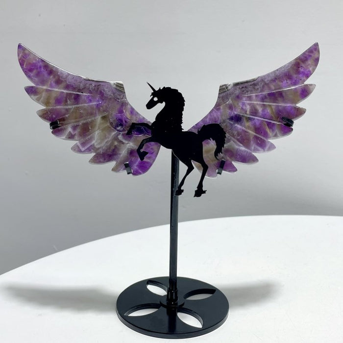 4 Pairs Chevron Amethyst Pegasus Wing Crystal Carving With Stand