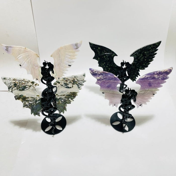 4 Pairs Demon And Angel Wing Carving With Stand Kambaba Fluorite