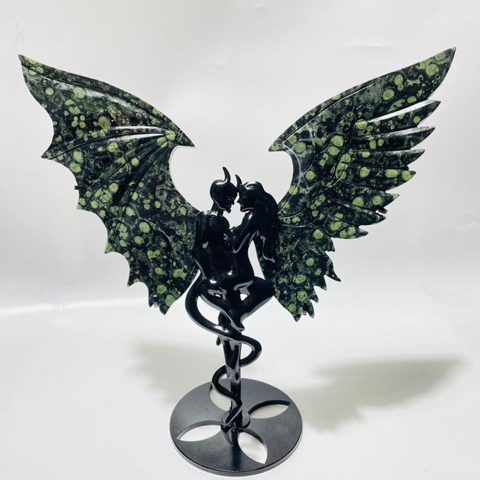 4 Pairs Demon And Angel Wing Carving With Stand Kambaba Fluorite
