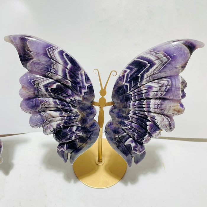 4 Pairs High Quality Large Chevron Amethyst Butterfly Carving With Stand