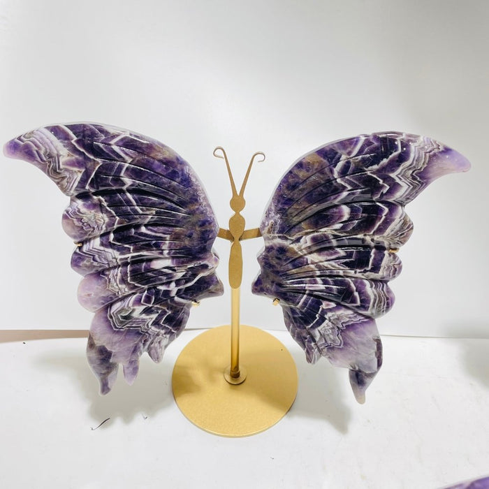 4 Pairs High Quality Large Chevron Amethyst Butterfly Carving With Stand