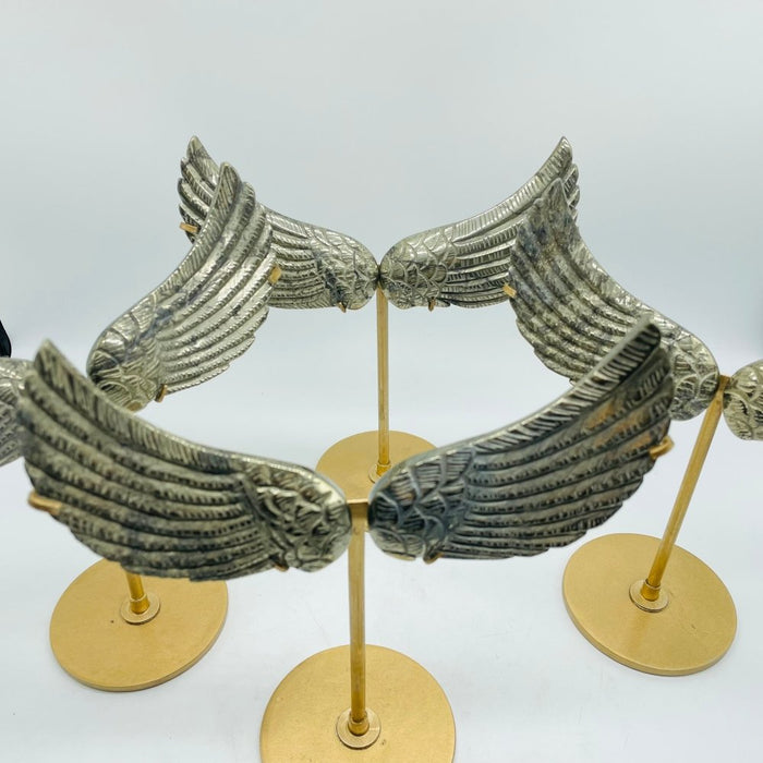 4 Pairs High Quality Pyrite Angel Wing With Stand