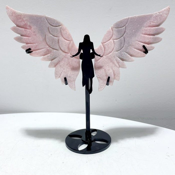 4 Pairs Pink Opal Angel Wing Carving With Stand