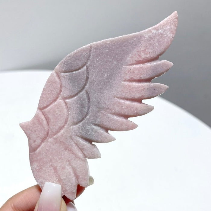 4 Pairs Pink Opal Angel Wing Carving With Stand
