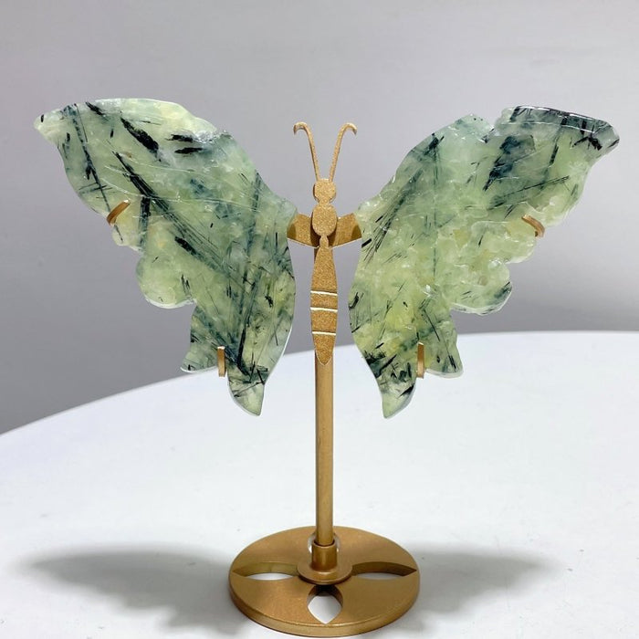 4 Pairs Prehnite Butterfly Wing With Stand
