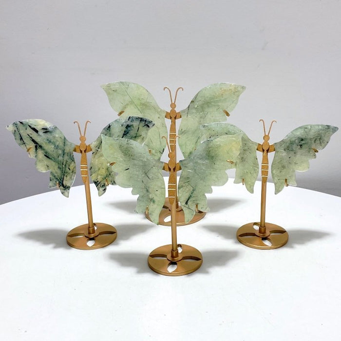 4 Pairs Prehnite Butterfly Wing With Stand
